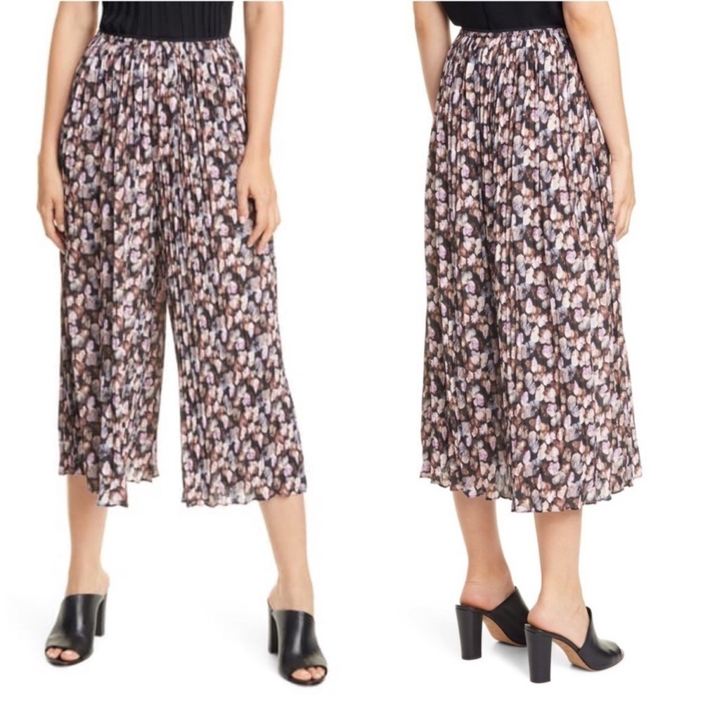 Vince Black Floral Wide-Leg Jumpsuit Pants